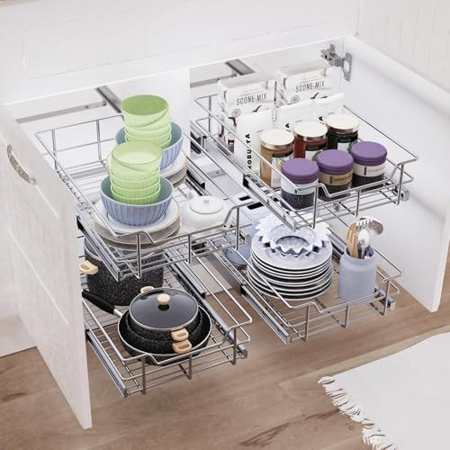 Image of Pull Out Cabinet Organizer 15 inch W X 22 inch D, Chromed, Full Slide Out Drawers