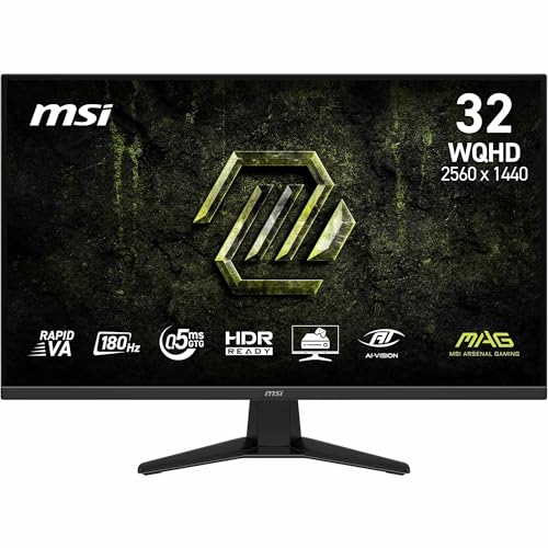 MSI mag 325QF E18V - Pantalla Gaming 32' WQHD - Pantalla Rapid VA 2560 x 1440, 180 Hz / 0,5 ms, HDR Ready, Eye Care, HDMI 2.0b, DisplayPort 1.4a, diseño sin Marco, inclinable, Compatible con VESA