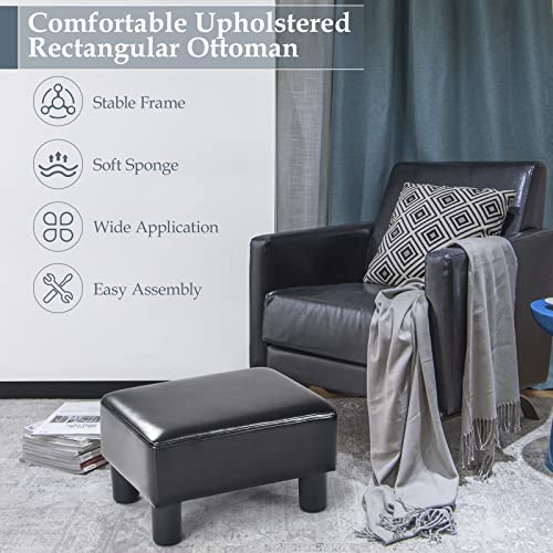 Giantex 16" Small Footstool, Pu Leather Ottoman Footrest For Modern Home Living Room Bedroom Rectangular Padded Seat Wood Legs (Black) #TOP4