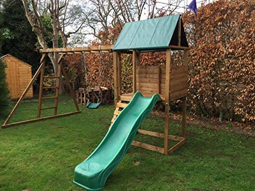 Dunster House SquirrelFort Climbing Frame Monkey Bars with Playhouse Slide