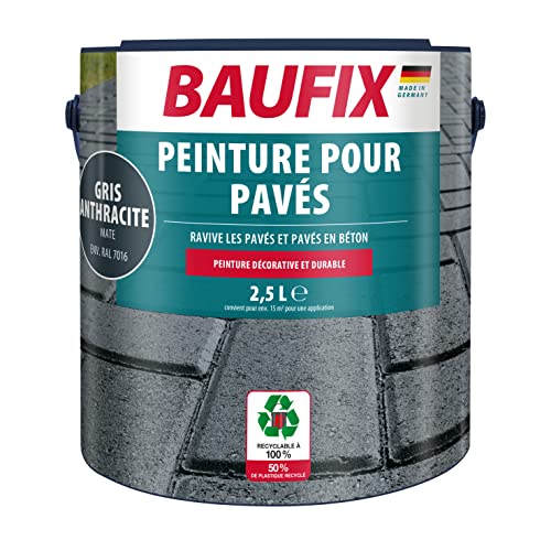 Baufix Peinture pour Pavés gris anthracite, mate, 2.5 litres, Peinture sol & béton, Bonne adhérence sur béton et pavés, protection longue durée contre...