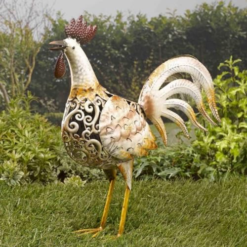Garden Mile Lampe solaire LED, coq et poules, avec effet cuivre-bronze, silhouette en métal, sculptures d'animaux de jardin, éclairage LED, ornements de...