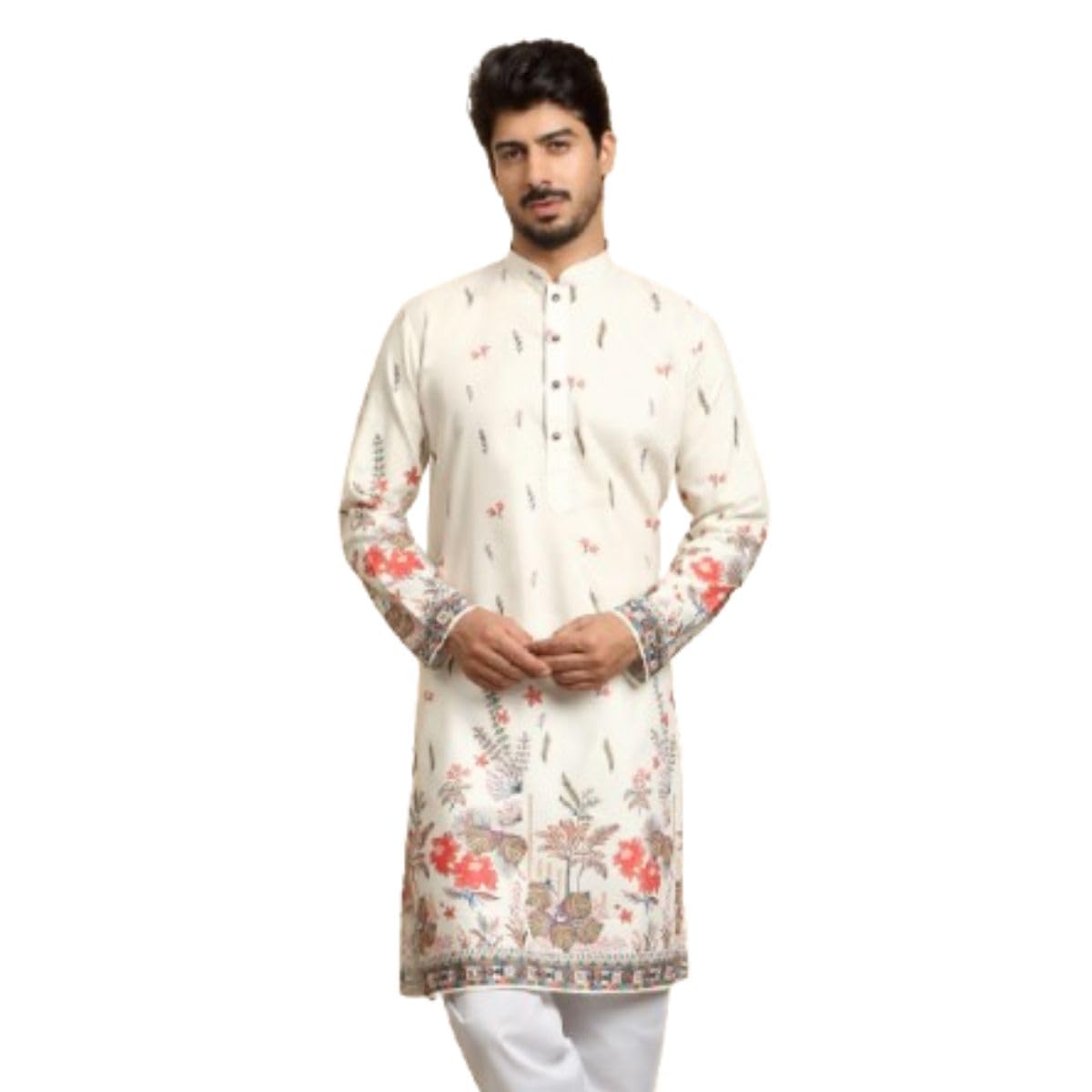 kraft india Men's Cotton Blend Floral Printed Knee Length Kurta-picture-35