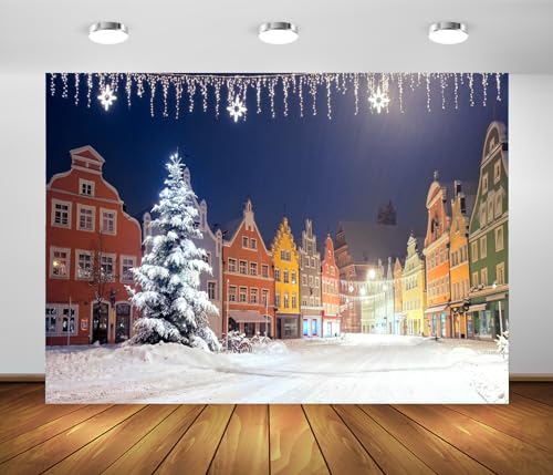 BELECO 7x5ft Fabric German Christmas Winter Backdrop Christmas Night in German Town by Munich Snow Scene Background Christmas Market Germany Theme Party Decorations Xmas Holiday Photo Studio Props