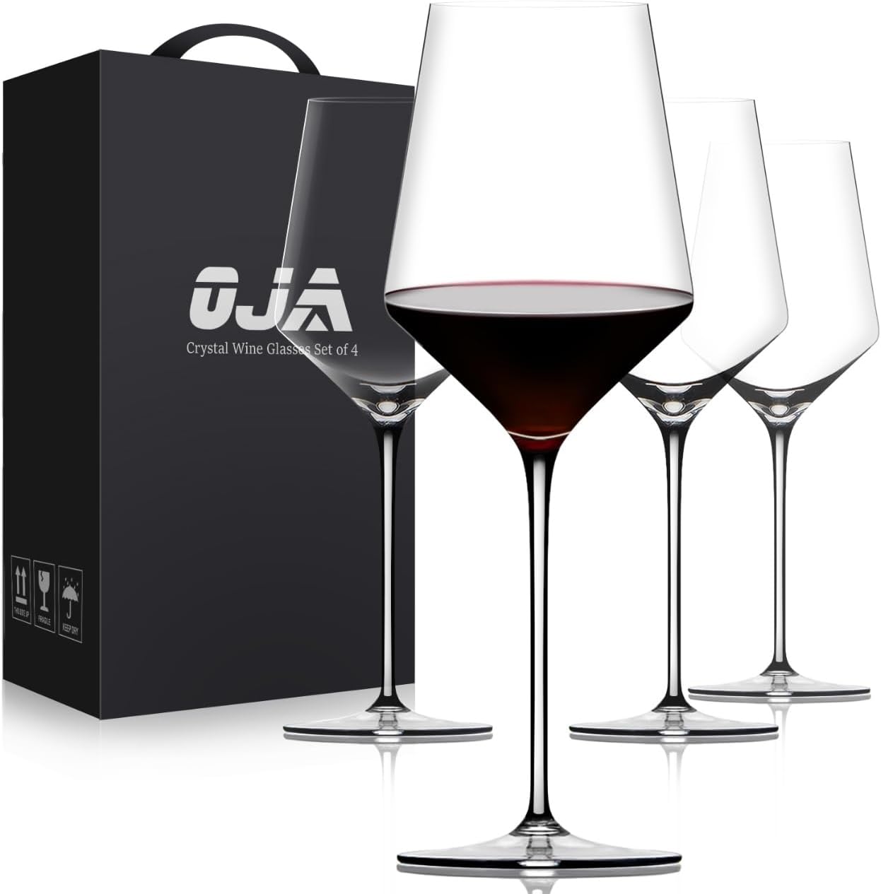 OJA Wine Glasses Set, Crystal Red Hand Blown Wine Glass, Set of 4, 15 oz