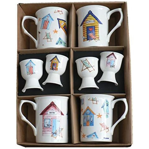 Beach Hut Bone China Mugs and Egg Cups Set Cover