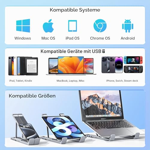 Umaniy M57 Docking Station USB C Laptop Ständer, 8 in 1 USB C Hub Laptopständer mit 4K@30Hz HDMI, SD/TF, Laptop Stand DockingStation USBC Dock Multiport Adapter Halterung für MacBook Pro Air, Notebook