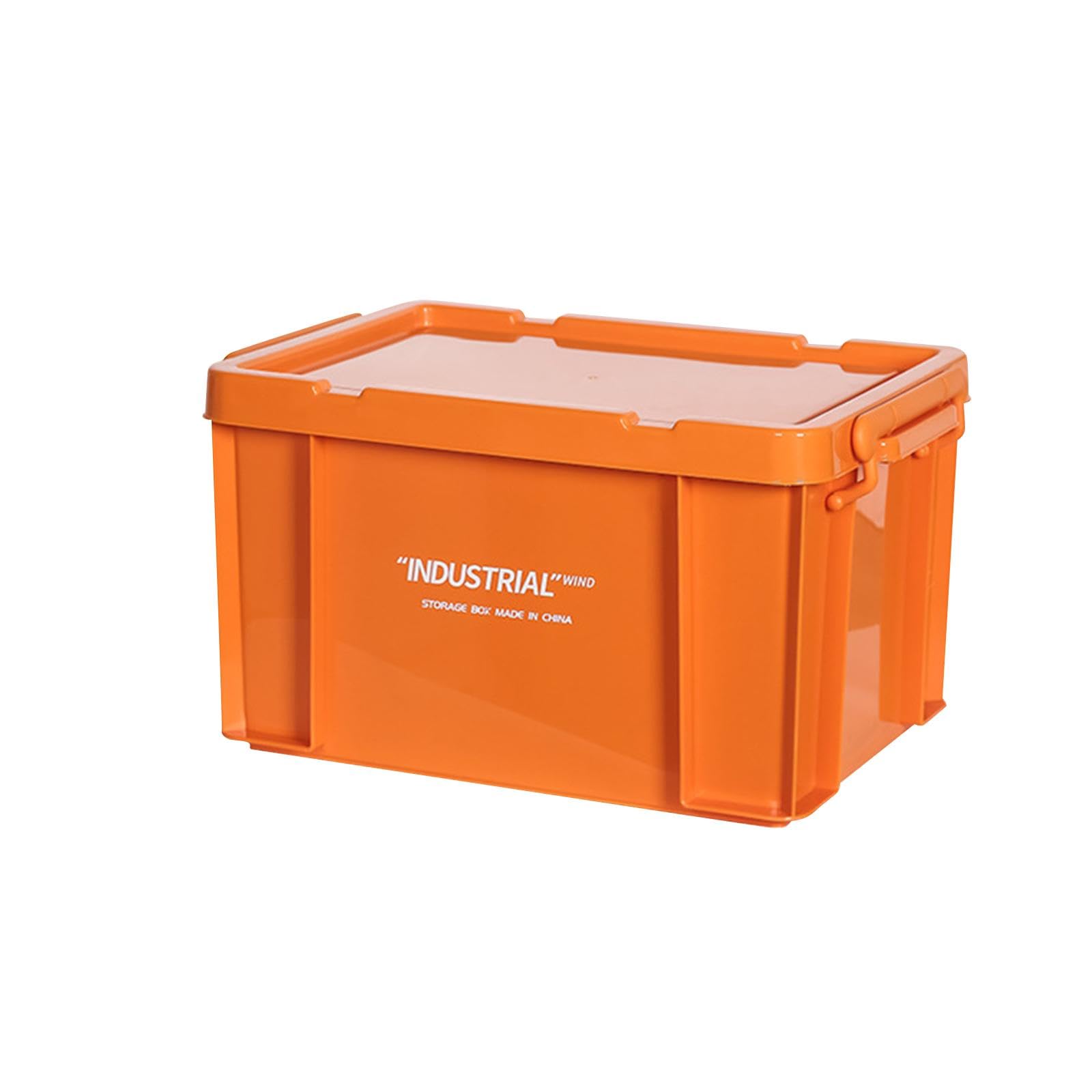 Aufbewahrungsbox Vielseitiger Stapelbarer Lagerbehälter Robuste Kiste mit Deckel PP für Werkstattbedarf Heimlagerung Büroorganisation Auto, Orange