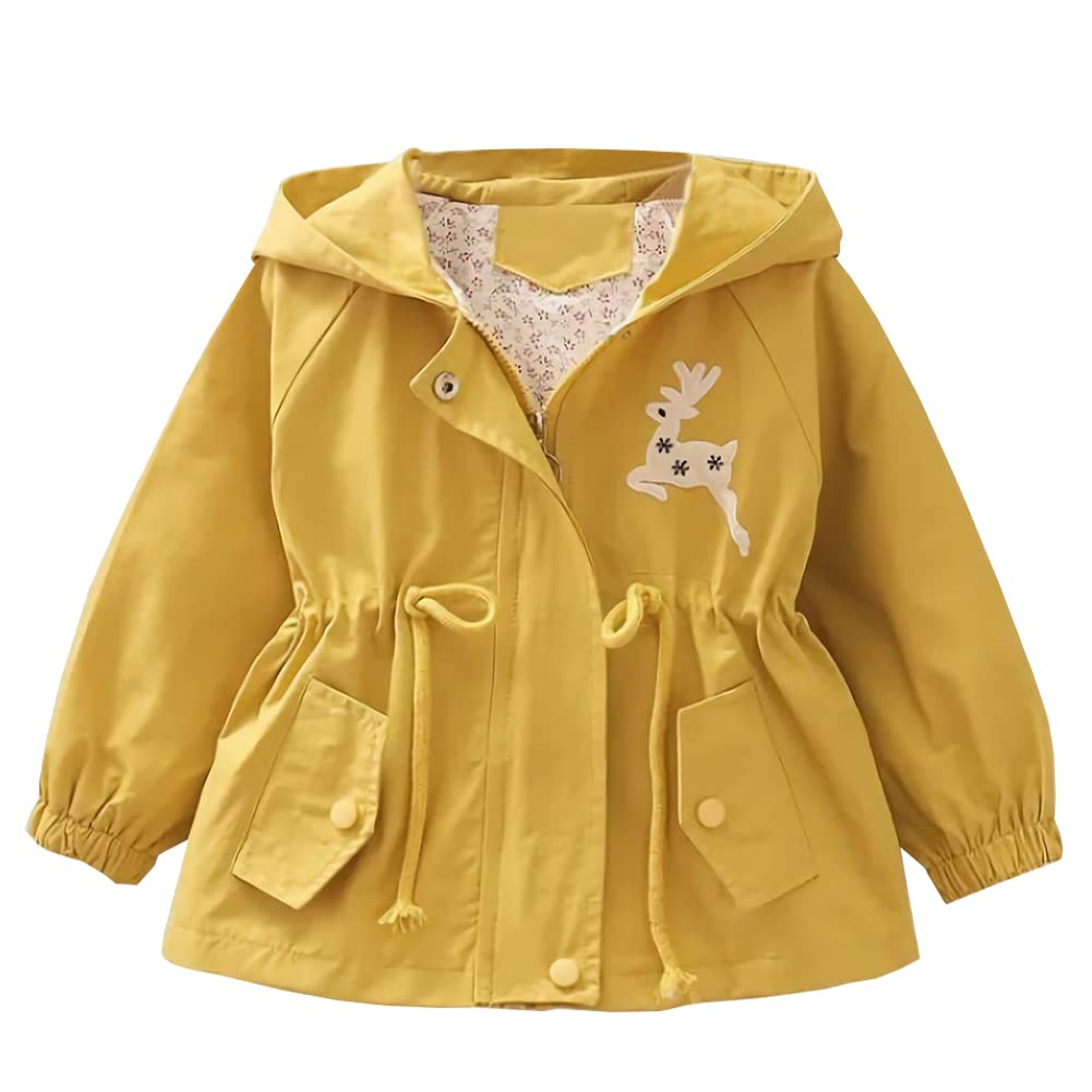 Manteau Enfant Fille Veste Brodée à Capuche Blouson Coupe-vent avec Cordon de Serrage Trench-coat pour Printemps Automne