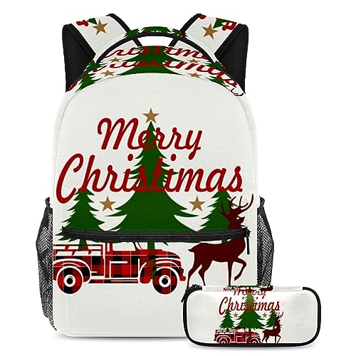Sac à dos Merry Christmas avec trousse à crayons, le cadeau idéal pour garçons et filles