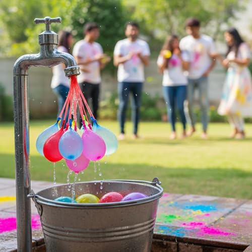 Image of TOTA Holi Balloons | Set of 1 Balloon Bunch | 37 Water Balloons | Quick Fill and Auto Tie in 60 sec Gubbare | Multicolour Water Magic AA