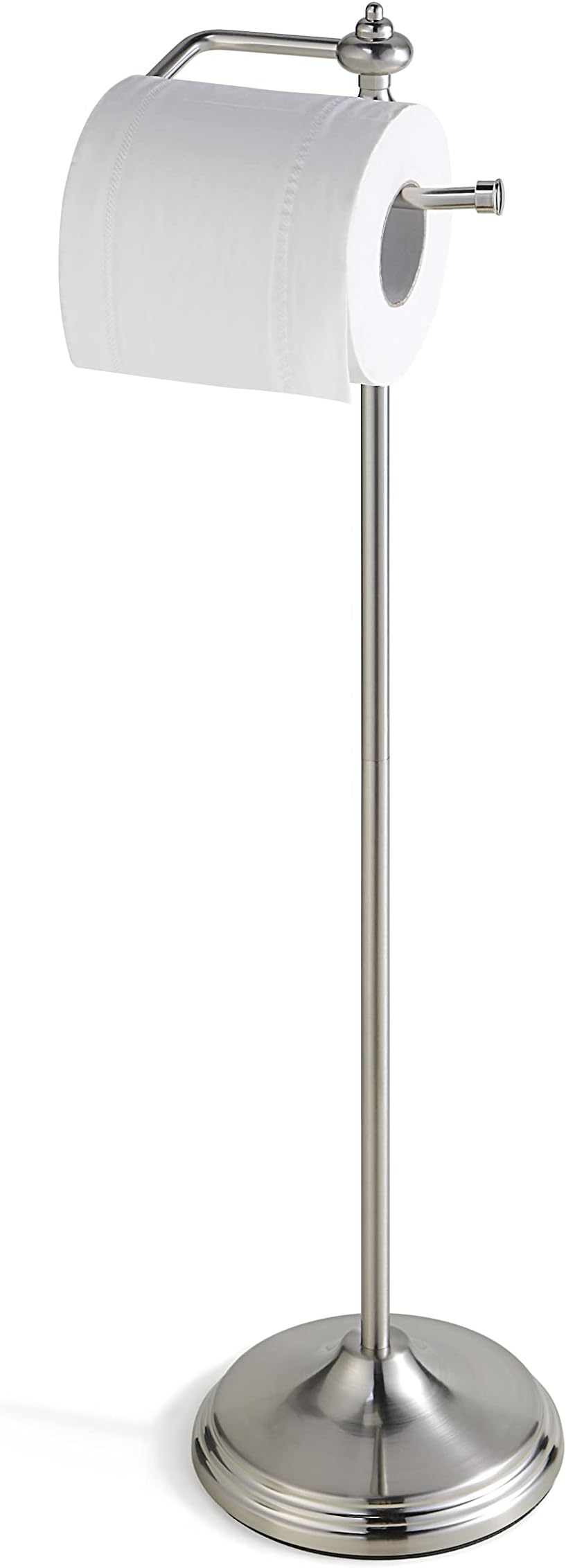 Bathroom Free Standing Toilet Tissue Paper Roll Holder Stand with Reserve Function, Satin Nickel