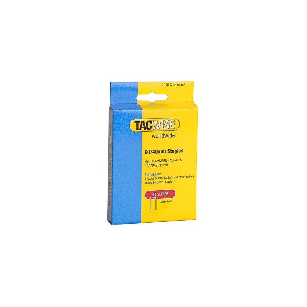 Tacwise Silver 0768 Type 91 / 40 Mm Galvanised Narrow Crown Staples, Pack Of 1,000