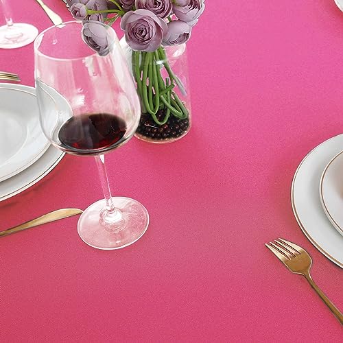 Image of FOLINS&HOME Hot Pink Rectangle Waterproof Tablecloth, 54 x 78 Inch | Fuchsia Wrinkle Free Polyester Rectangular Table Cloths, Spillproof Heavy Duty and Washable Table Cover for Party, Banquet