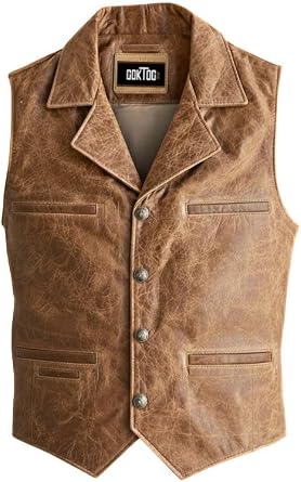 Mens Genuine Cow Leather Western Cowboy Vest Vintage Brown Distressed Waistcoat, Cowhide Vest for Men
