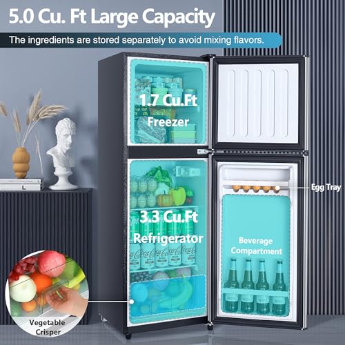 Image of Cucina Magica 5.0 Cu.Ft Fridge with Freezer, Dual Door Refrigerator with 7 Settings Temperature Adjustable, Small Fridge for Dorm Office Apartment and Home (Silver, 5.0 Cu.Ft)