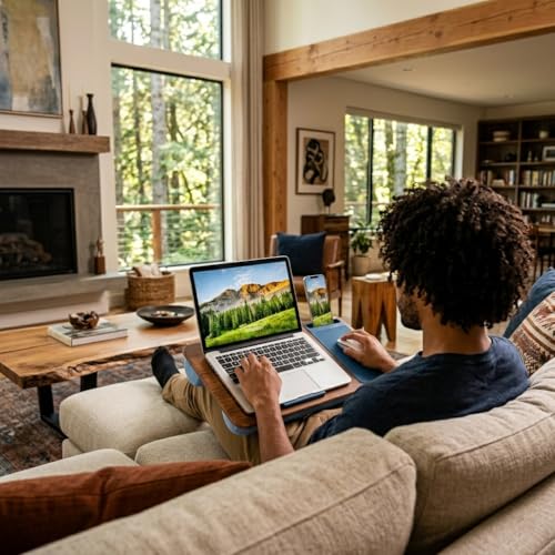 Image of LAPGEAR Home Office Lap Desk with Device Ledge, Mouse Pad, and Phone Holder - Espresso Blue - Fits up to 15.6 Inch Laptops - Style No. 91522