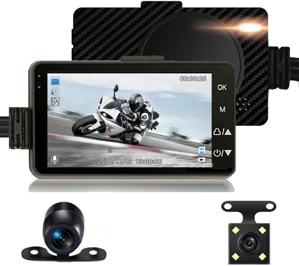 Motorcycle Dash Cam Front and Rear Camera Waterproof Dual Video HD 1080p With IP68