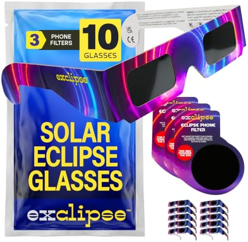 exclipse Sonnenfinsternisbrille – ISO 12312-2 & CE & UKCA-zertifiziert, Sichere Sonnenbeobachtung, AAS Zertifizierung 2026, Schutzbrille im Mehrpack