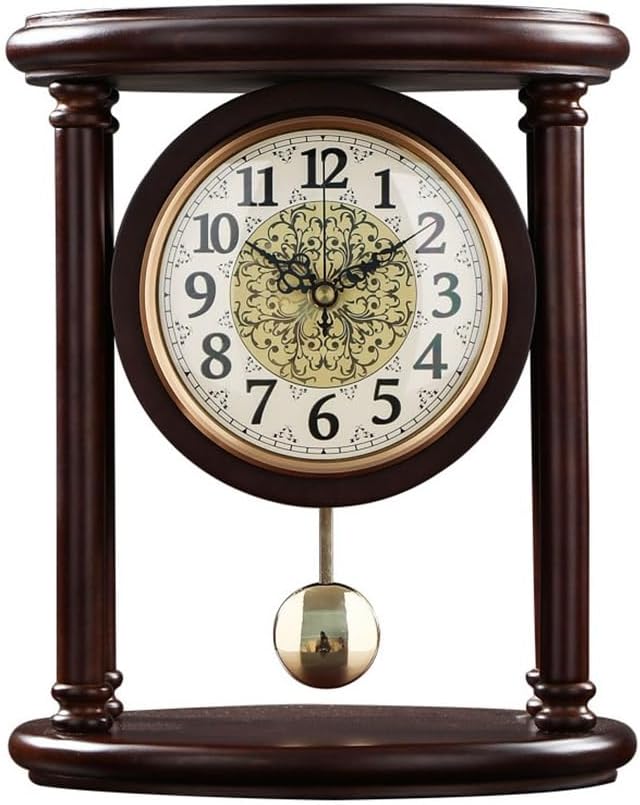 Retro Chinese Solid Wood Sitting Clock Family Living Room Table Pendulum Type Ornaments