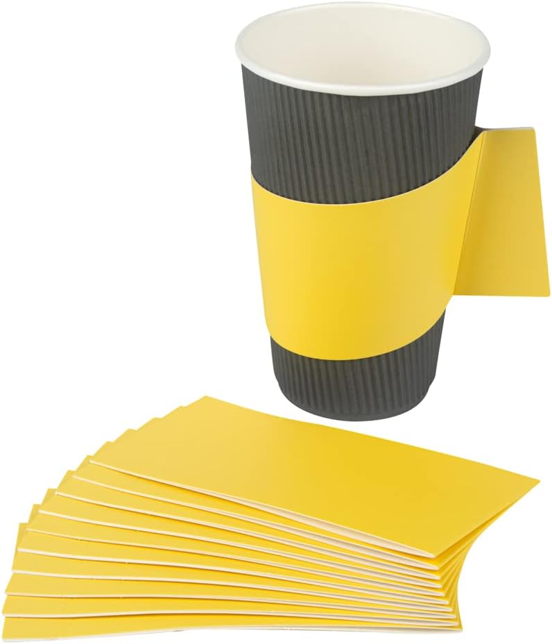 Restaurantware SLEEVES ONLY: Restpresso Hot Coffee Sleeves With Handle 50 Disposable Cup Sleeves - Cups Sold Separately Fits 12-16- And 20-Ounce Cups Yellow Paper Cup Jackets - Image 11