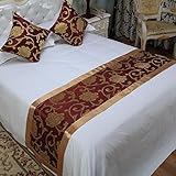 Zhiyuan Bed Runner Decor Bed Foot Scarf 19 x 94 inch, Burgundy and Gold