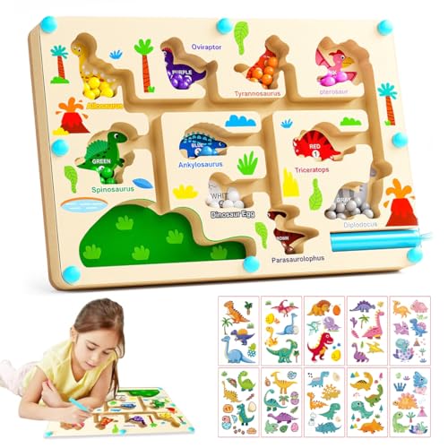 EIH1 Magnetspiel Labyrinth Dinosaurier Spielzeug Busy Board Spielzeug ab 1-6 Jahre Holzspielzeug Zahlen Farben Lernen Sortierspiel Motorikspielzeug Geschenk für Kinder Jungen Mädchen