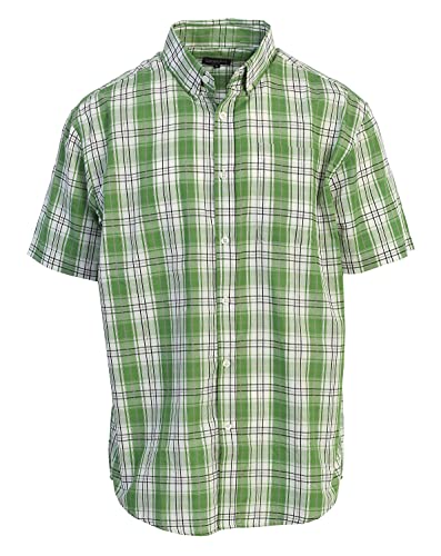 Gioberti Mens Casual Plaid Button Down Short Sleeve Shirt, Green/White, X Large