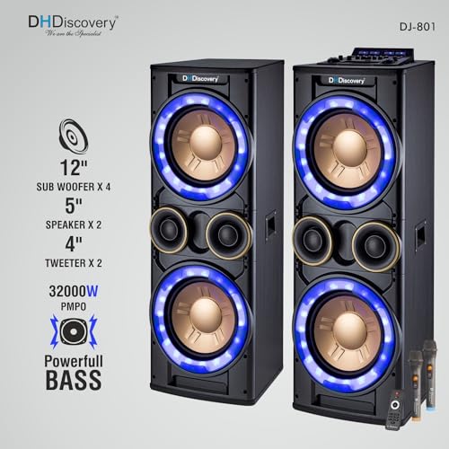 Image of DH Discovery DJ 801 Party Speaker 3000 W Bluetooth Tower Speaker (Grey, 2.0 Channel)| 1 Year Warranty