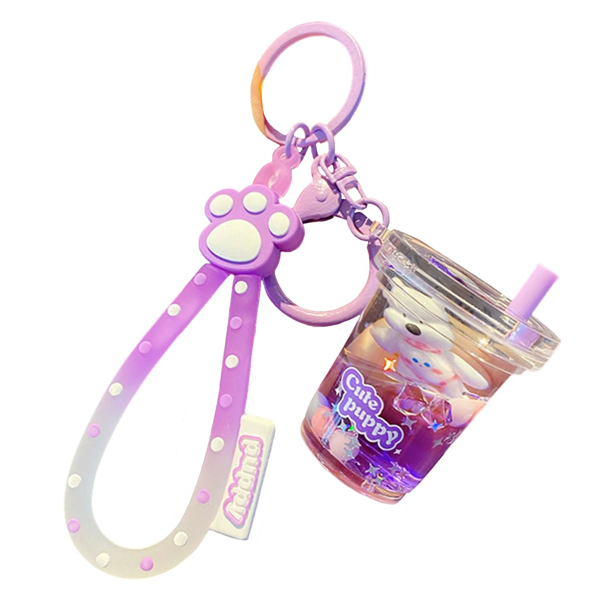 ZDHC Milk Tea Floating Dog Keychain Cute Kawaii Liquid Quicksand Puppy Keyring Car Keys Bags Pendant for Women Girls