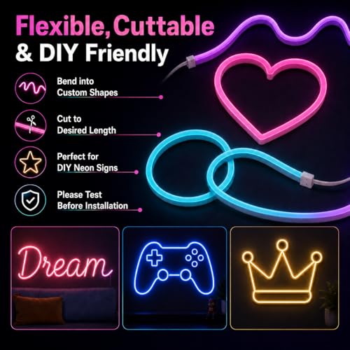 Image of 49.2Ft RGB Neon Rope Lights, 1080 LEDs 24V Side-Emitting LED Strip Lights with App and Remote Control, 360 Bendable Flexible Strip Lights with Music Sync for Bedroom, Ceiling, Living Room