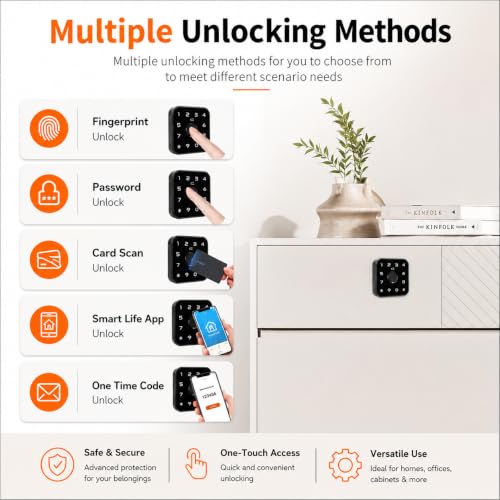 Image of CBK Smart Cabinet Lock with Fingerprint, RFID Card, PIN & App Control | Bluetooth Wardrobe Lock for Wooden Drawer, Cupboard, Office Cabinet (1 Year Warranty)
