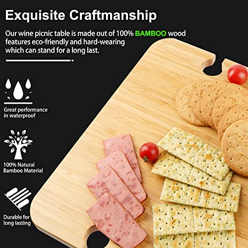 Noyida Portable Picnic Table Folding Wine Picnic Snack Table Tray Wooden Outdoor Picnic Table With Wine Bottle And 4 Glasses Holder For Park Camping Beach Garden Lawn Wine Lover (Bamboo) #TOP3