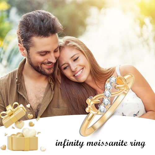 Silwan 14K Yellow Gold Moissanite Infinity Ring for Women,Solid Gold Infinity Love Band Rings with Two Bows Engagement Promise Rings Fine Jewelry Gifts for Her Mom Wife Girlfriend2
