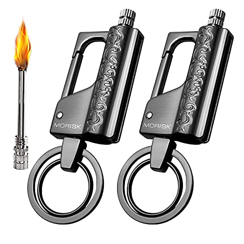 Morisk 2 Pack Permanent Match Keychain, Waterproof Flint Fire Starter Fluid Refillable, Forever Never Ending Matches Strike Anywhere, EDC Emergency Firestarter Key Chain for Survival, Men Women…