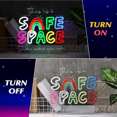 Image of Retisee 13x13 Inches Safe Space Neon Sign This Is a Safe Space to Be Who You Are LED Neon Sign Dimmable Light up for School Counselor Nurse Classroom Therapy Office Wall Decor