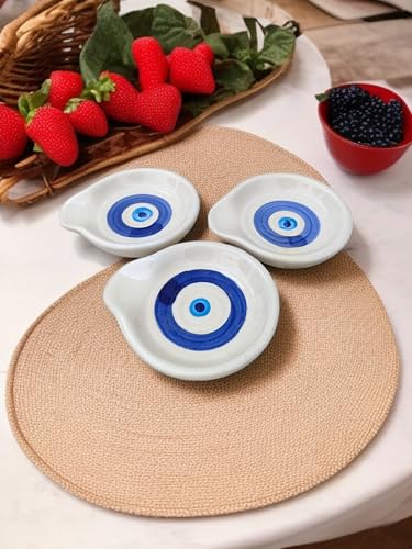 Image of Malaikah Ceramic Spoon Rest Smal Evil Eye Pack of 3 for Home, Kitchen, Dining, Kitchen Decor & Gifting
