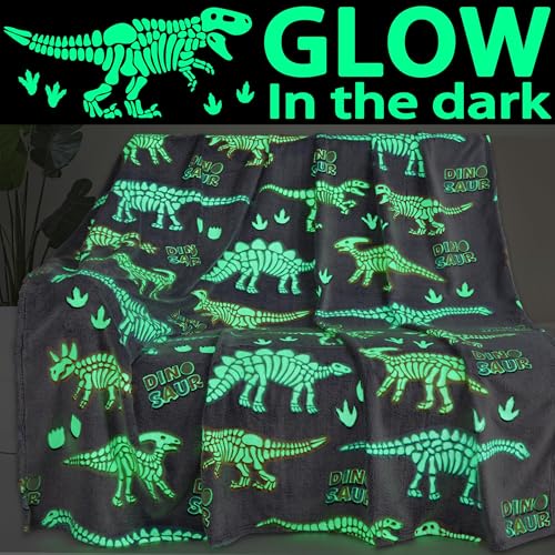Dinosaur Blanket Glow in The Dark Easter Basket Stuffers Dinosaur Throw Blanket for Boys Girls Kids,Soft Warm Cozy Cute Dino Blanket Unique Dinosaurs Toys Gifts for Age 1-16 Christmas Birthday Gifts by Guguden - Used condition - Image 4