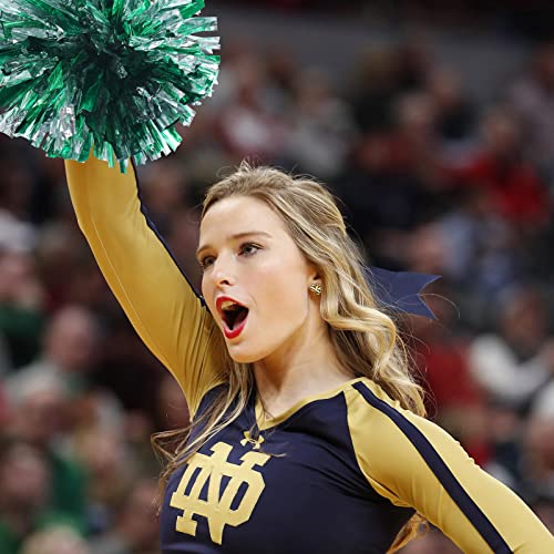 Funstitution Pom Poms Cheerleading Stuff- Cheerleader Cheering Squad Pompoms With Baton Handle For Team Spirit Sports Games Dance Outfit - Kids Adults (Green/Silver, Pom Pom Baton) #TOP7