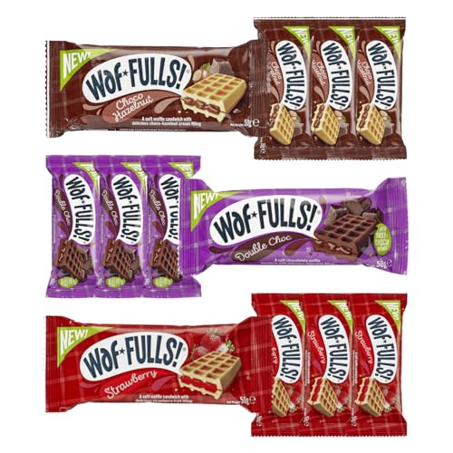 Waffulls Waffle Mix of Choco Hazelnut, Double Chocolate and Strawberry Waffles 12 x 50g, Soft Waffle Sandwich, Breakfast Snack, Ready to Eat Snack Christmas Gifts for Kids