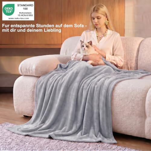 WAVVE Kuscheldecke Flauschig Decke Fleecedecke - Sofadecke 150x200 cm Warm Wohndecke Couchdecke, Hellgrau Decke Weich Sofaüberwurf XL – Ansicht 2