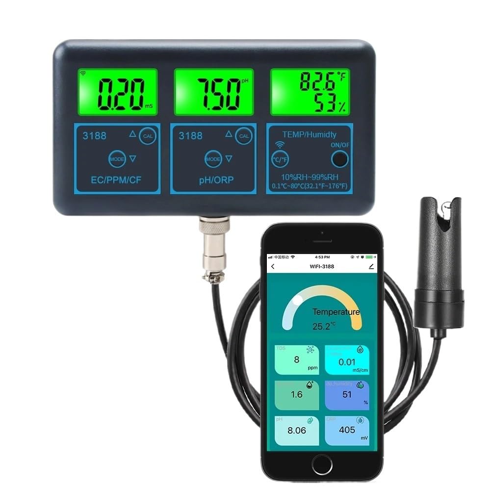 PH-Messgerät Boden PH Meter Temp TDS (ppm) EC ORP Wasser Tester Tuya APP Smart Monitor Digital Analysator for Aquarien Hydrokultur schwimmbad Genauigkeit und Haltbarkeit(1 UK)