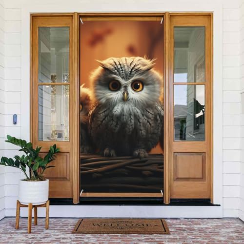 ウェルカムドアカバー バナー 遮光 戸口カーテン デコレーション ウィンドウカーテン ドレープ かわいい フクロウ 赤ちゃん 季節のポーチ サイン 写真 背景 壁掛け バナー フラッグ 72.8 x 35.4インチ