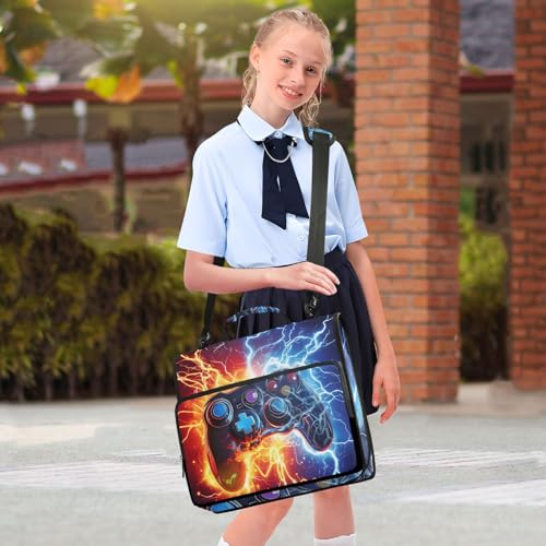 Image of Game Controller Fire Electric Spark Zipper Binder Bag 3 Ring Binder with Shoulder Strap Zip Up 500 Sheets Capacity Multi Pockets for School Office Supplies