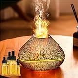 Essential Oil Volcano Diffusers with 4 Essential Oil, Aroma Diffuser with Led Flame Aromatherapy Diffuser & Mist Humidifier 7 Colors Lights Noiseless Operation Auto-Off Protection for Baby Nursery
