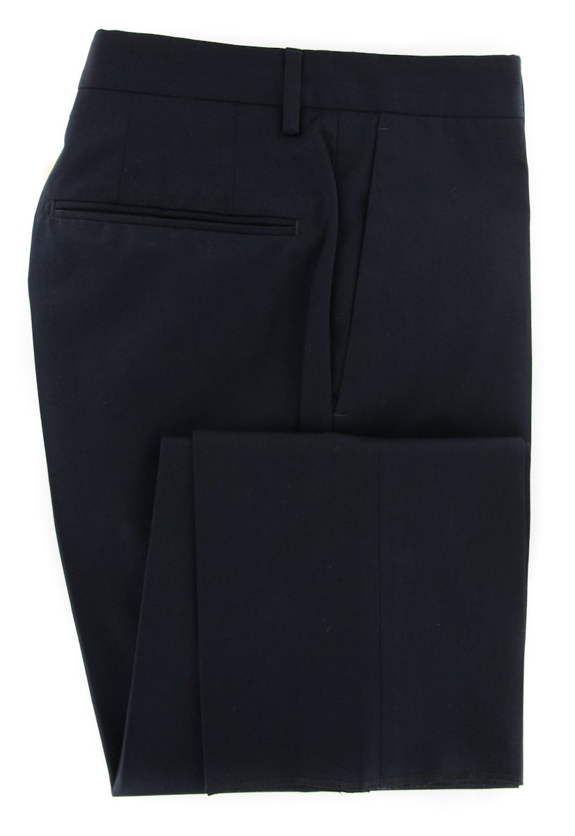 Incotex Midnight Navy Blue Solid Slim Pants, folded neatly