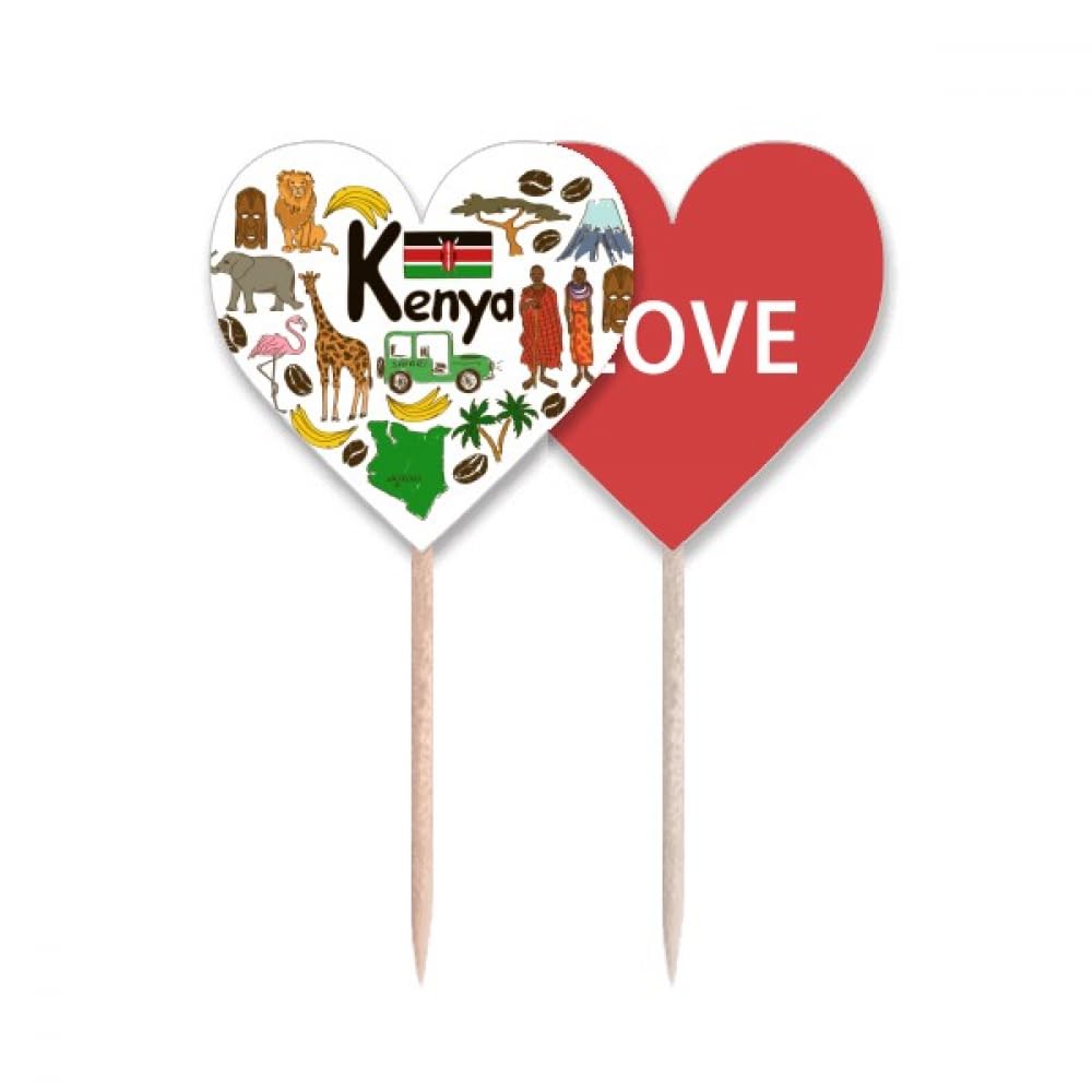 Cupcake pick Kenya en cœur pour décorer vos buffets de fête et soirées à thème