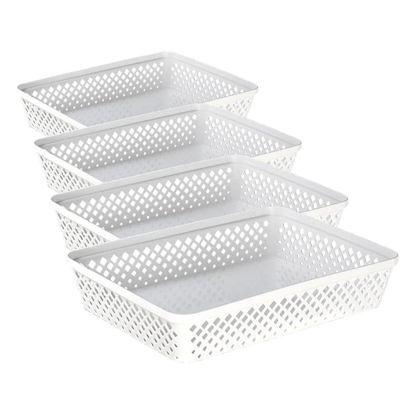 Image of Glad Plastic Storage Basket Set - Multipurpose Drawer Trays, Kitchen Pantry Containers, and Bathroom Bins - Large Organizers, White, 3 Count (Pack of 4)