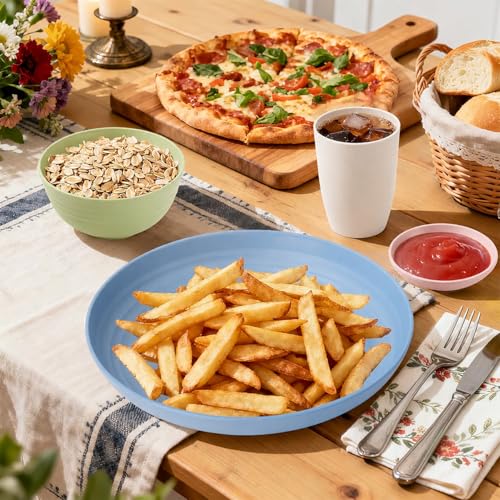Image of Wheat Straw Dinnerware Sets for 4, 16 Piece Unbreakable Kids Dinnerware Set, Toddler Plates and Bowls Sets, Kitchen Plates and Bowls Set, Lightweight Dish Set for Travel Camper Dishes - Colorful