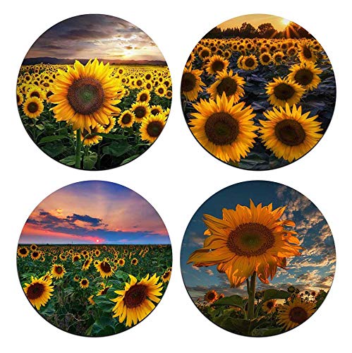 QJ CMJ Sunflower Round Coaster Set - Made of Recycled Rubber - Set of 4